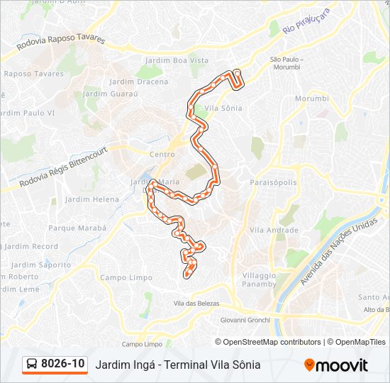 Mapa da linha 8026-10 de ônibus