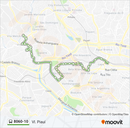 Mapa da linha 8060-10 de ônibus