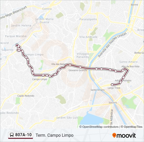 Mapa da linha 807A-10 de ônibus