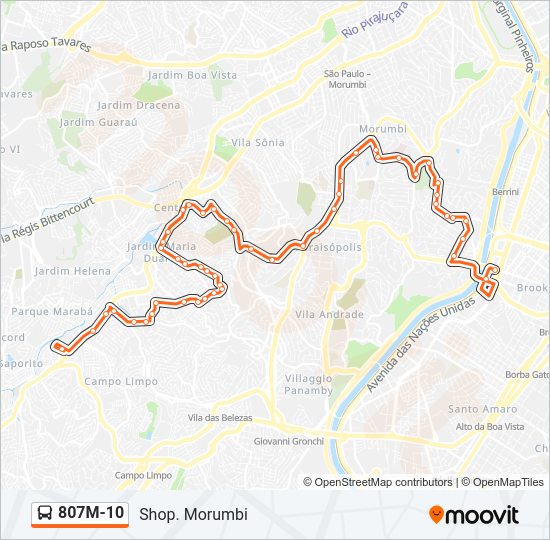 Mapa da linha 807M-10 de ônibus