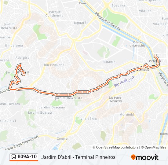 Mapa da linha 809A-10 de ônibus