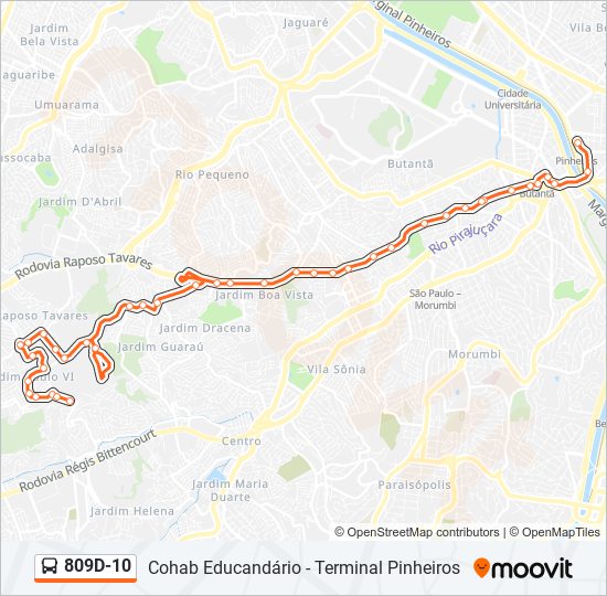 Mapa da linha 809D-10 de ônibus