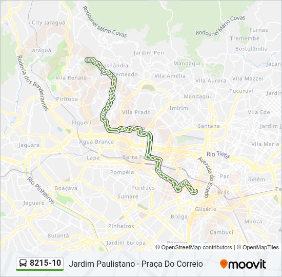 Mapa da linha 8215-10 de ônibus
