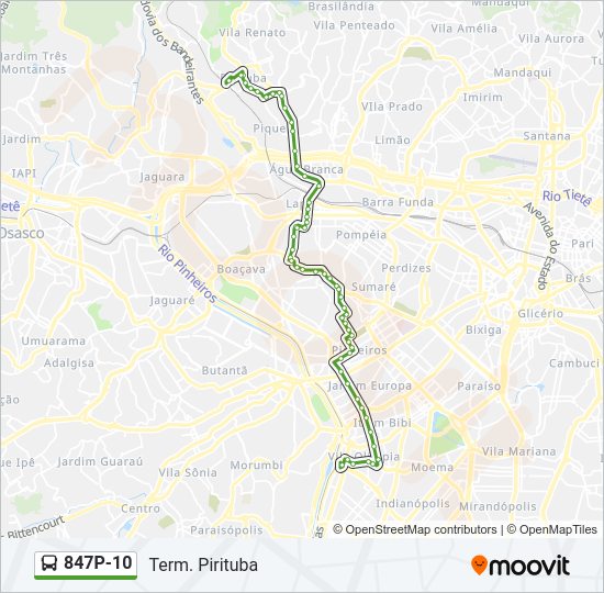 Mapa da linha 847P-10 de ônibus