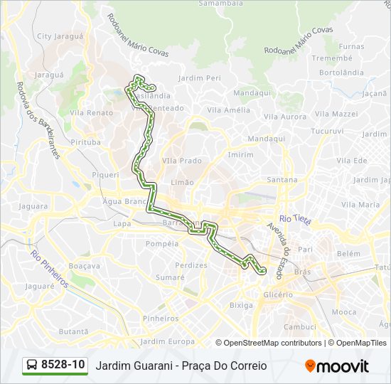 Mapa da linha 8528-10 de ônibus