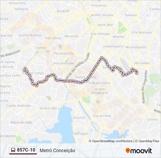 Mapa da linha 857C-10 de ônibus