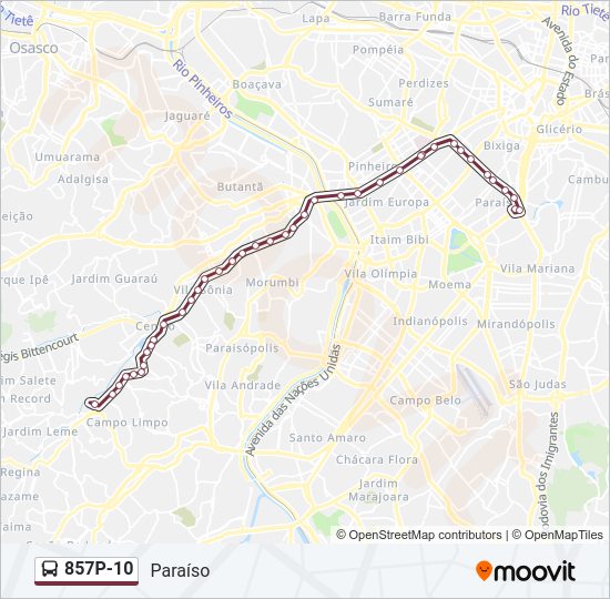 Mapa de 857P-10 de autobús