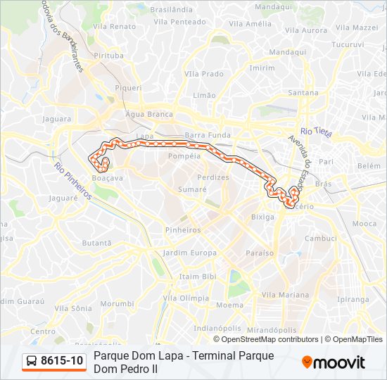 Mapa da linha 8615-10 de ônibus