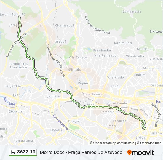 Mapa da linha 8622-10 de ônibus