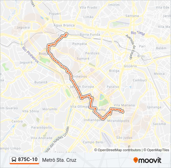 Mapa da linha 875C-10 de ônibus