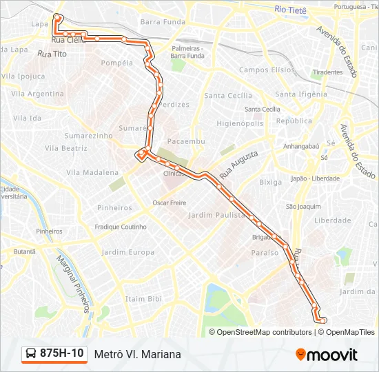 875H-10 Bus Line Map