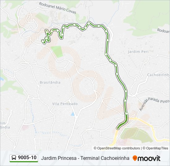 Mapa da linha 9005-10 de ônibus