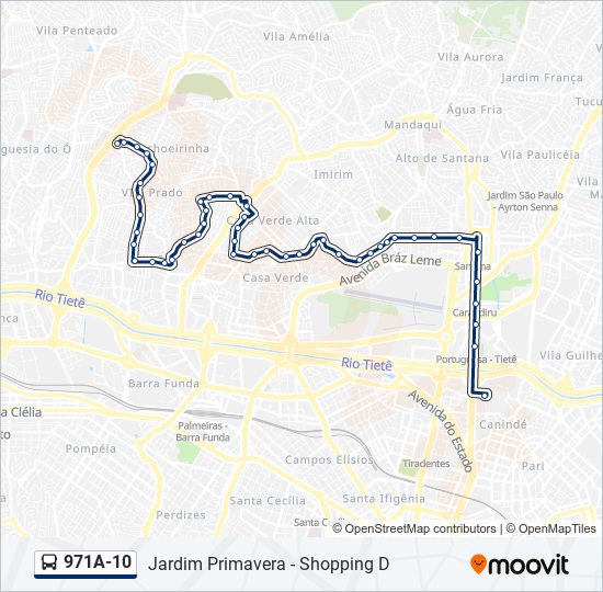 Mapa da linha 971A-10 de ônibus