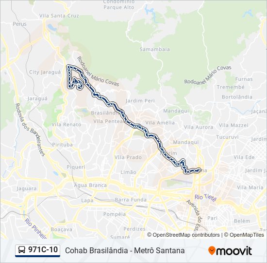 Mapa da linha 971C-10 de ônibus