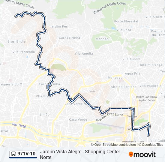 Mapa da linha 971V-10 de ônibus