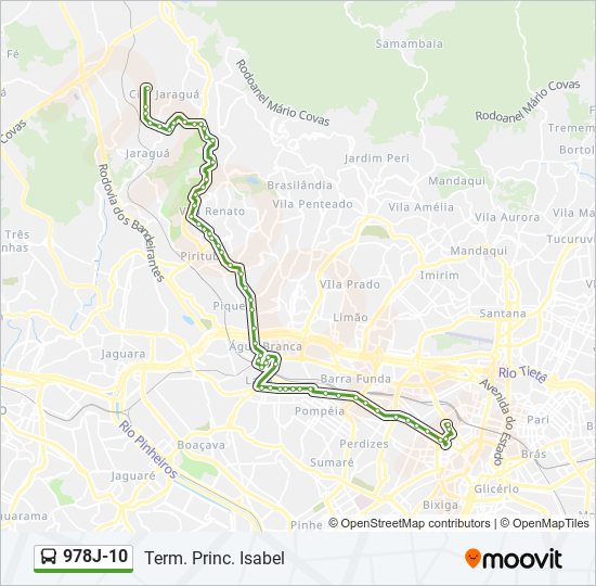 Mapa da linha 978J-10 de ônibus