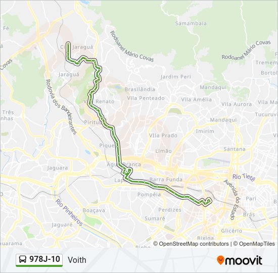 Mapa da linha 978J-10 de ônibus