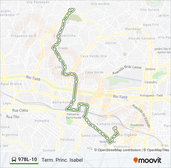 Mapa da linha 978L-10 de ônibus