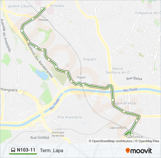 Mapa de N103-11 de autobús