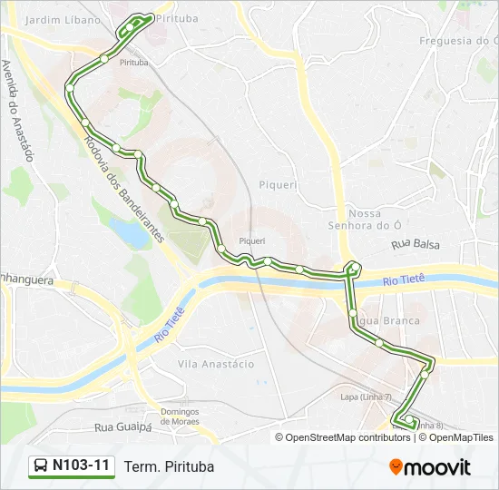 N103-11 Bus Line Map
