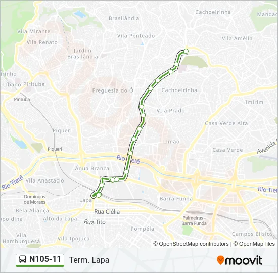 N105-11 Bus Line Map