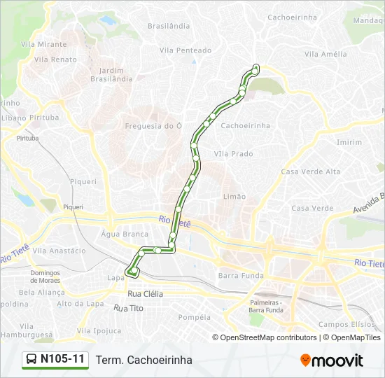 N105-11 Bus Line Map