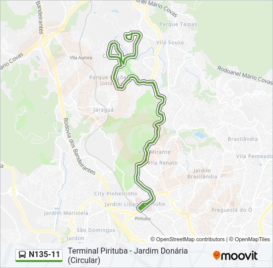 Mapa da linha N135-11 de ônibus