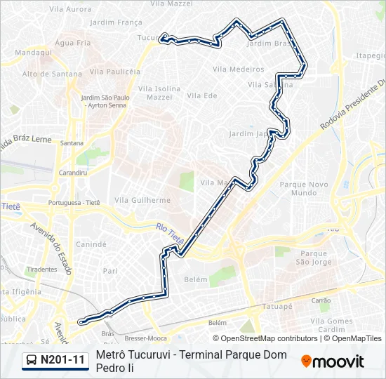 N201-11 Bus Line Map