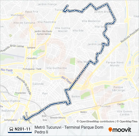 N201-11 Bus Line Map