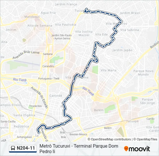 N204-11 Bus Line Map