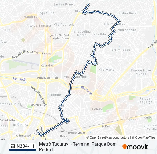 N204-11 Bus Line Map