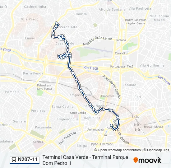 N207-11 Bus Line Map