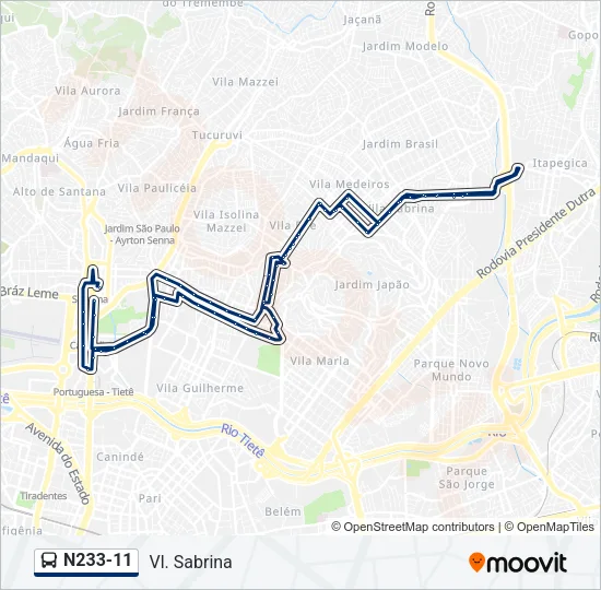 N233-11 Bus Line Map