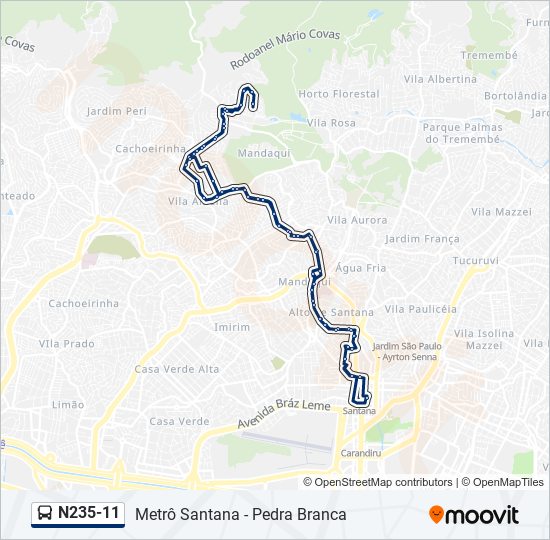 Mapa da linha N235-11 de ônibus