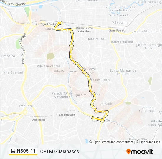N305-11 Bus Line Map