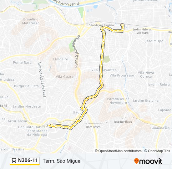 Mapa da linha N306-11 de ônibus