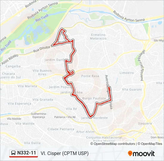 N332-11 Bus Line Map