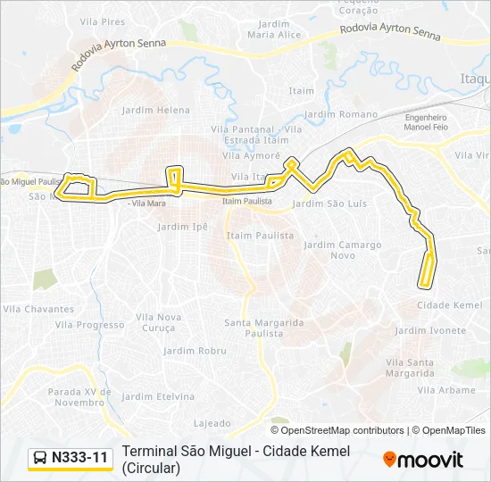 N333-11 Bus Line Map