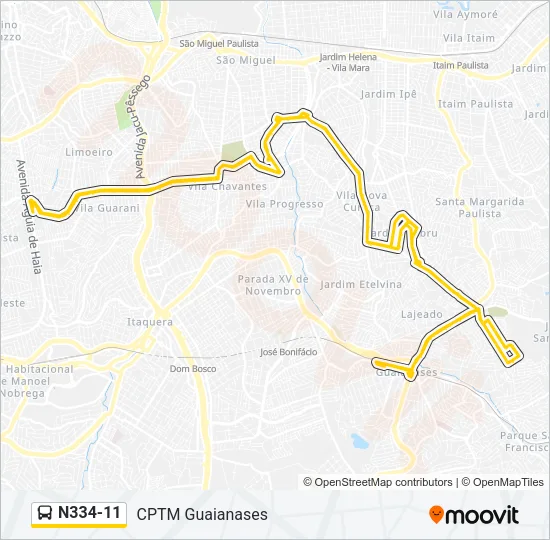 N334-11 Bus Line Map