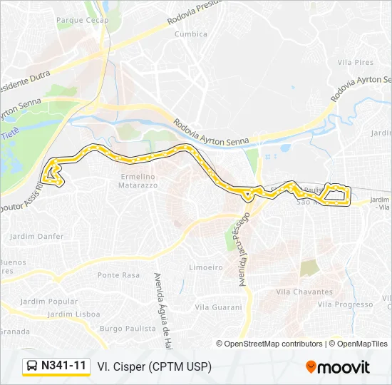 N341-11 Bus Line Map