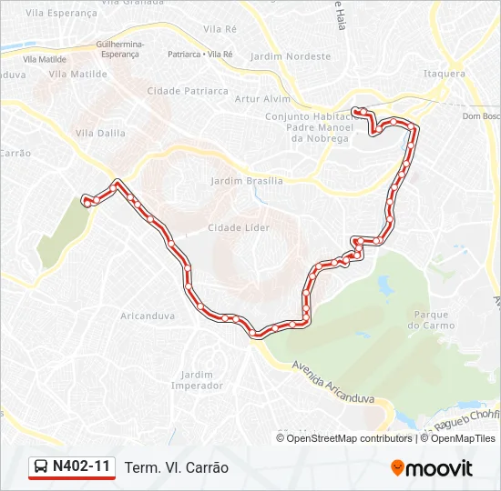 N402-11 Bus Line Map