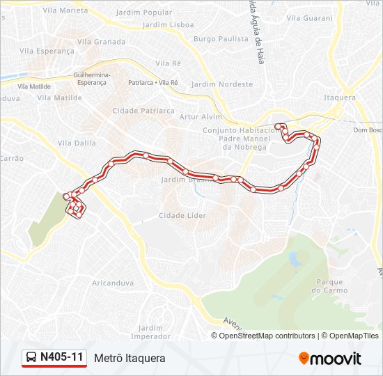 Mapa de N405-11 de autobús