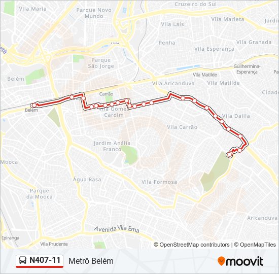 Mapa de N407-11 de autobús