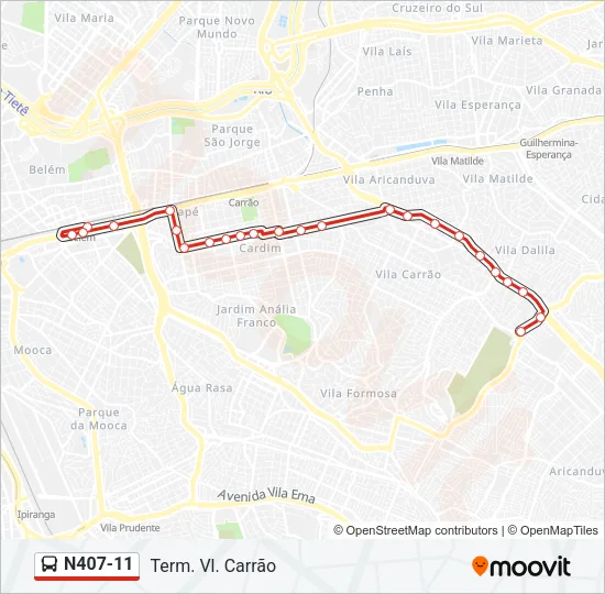 N407-11 Bus Line Map