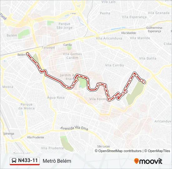 N433-11 Bus Line Map