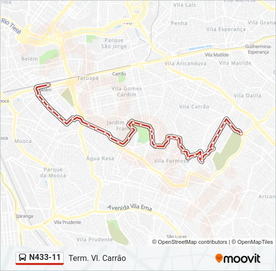 N433-11 Bus Line Map