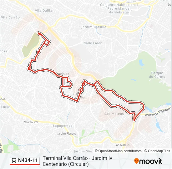 N434-11 Bus Line Map