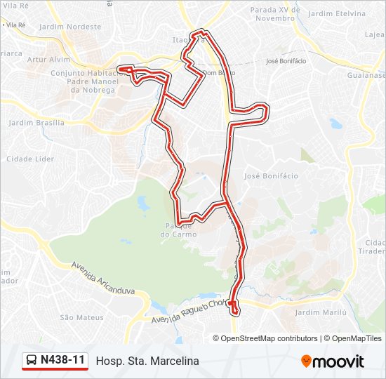 Mapa da linha N438-11 de ônibus