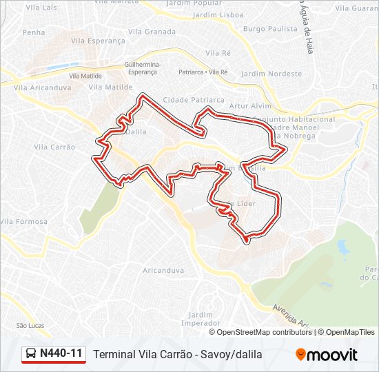 Mapa da linha N440-11 de ônibus