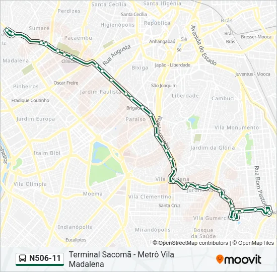 N506-11 Bus Line Map